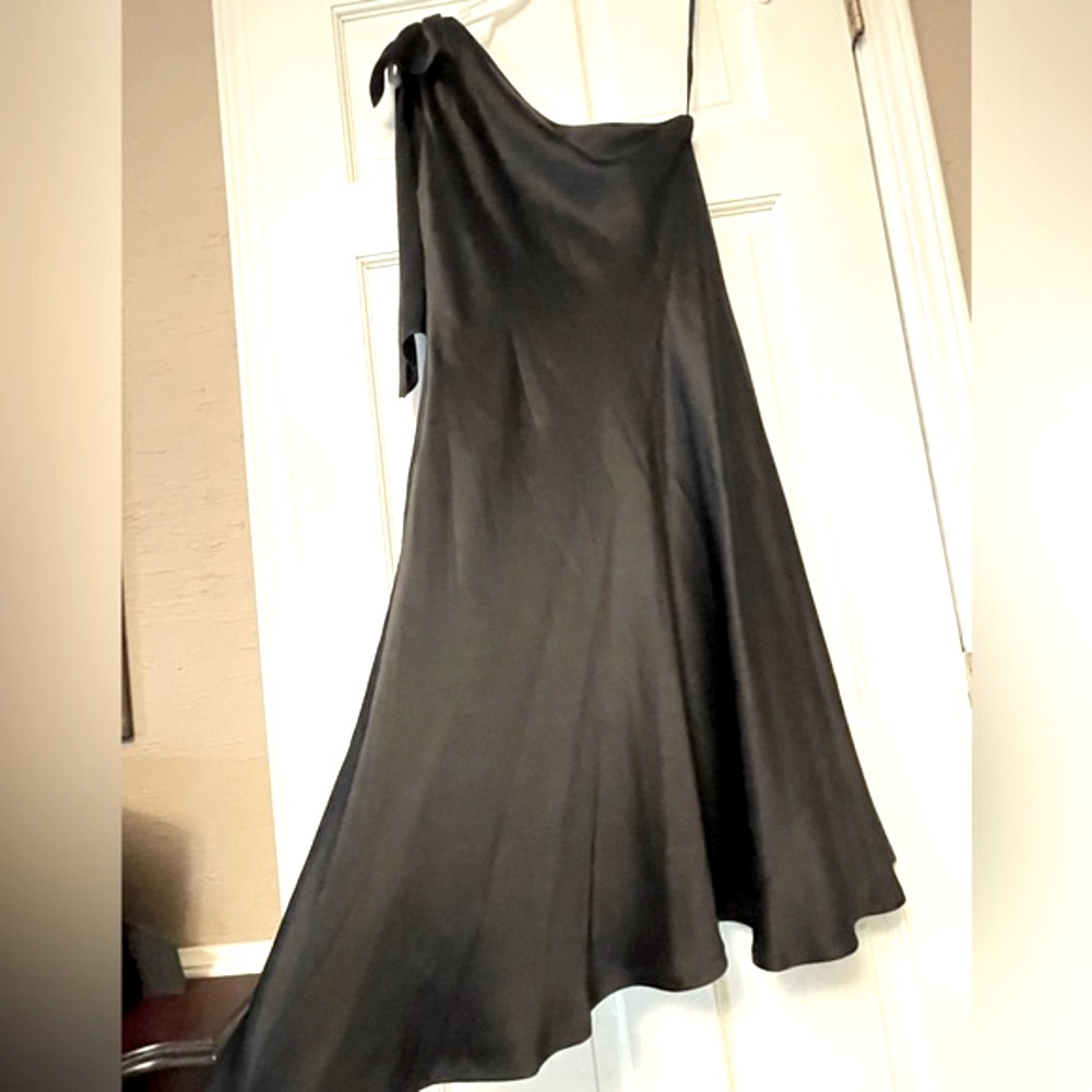 Ann Taylor Black One Shoulder Silk Dress - Picture 5 of 9